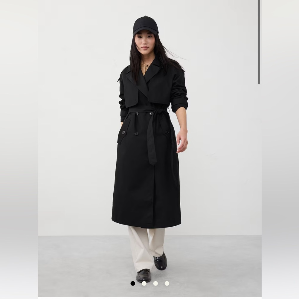 NWT Banana Republic Black Timeless Trench coat black small petite #484353 belt